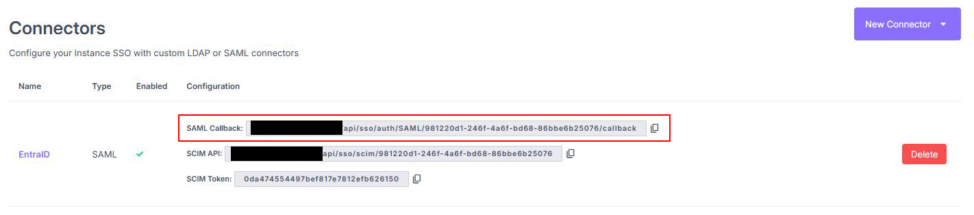 Retrieving the connector Callback URL