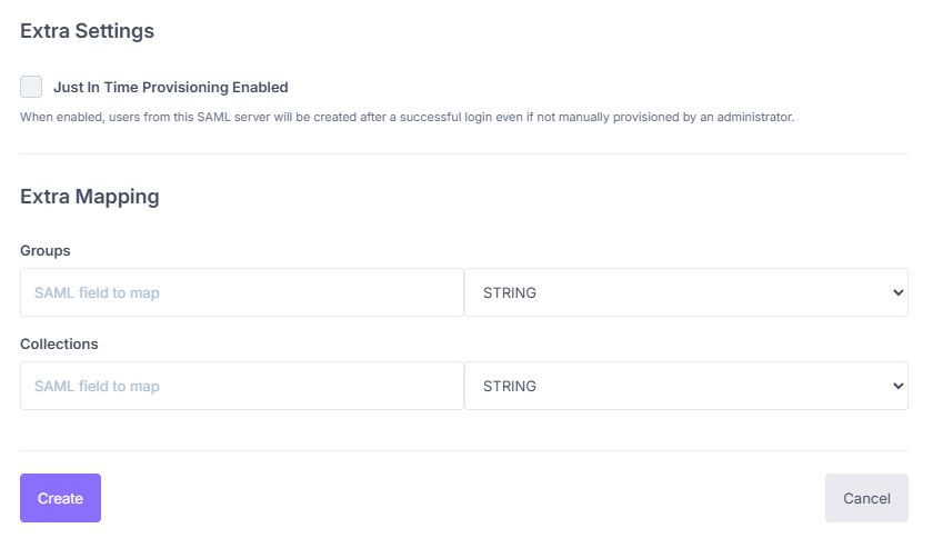 SAML connector creation form
