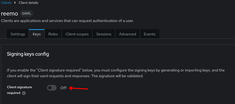 Disable Client signature required in Keycloak