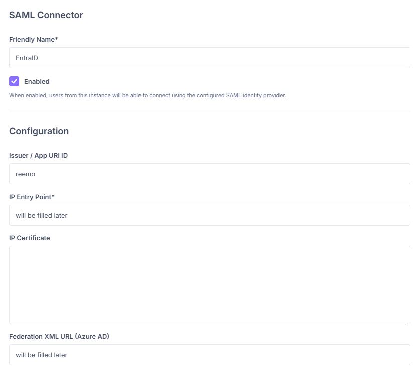 Création d’un connecteur SAML dans Reemo