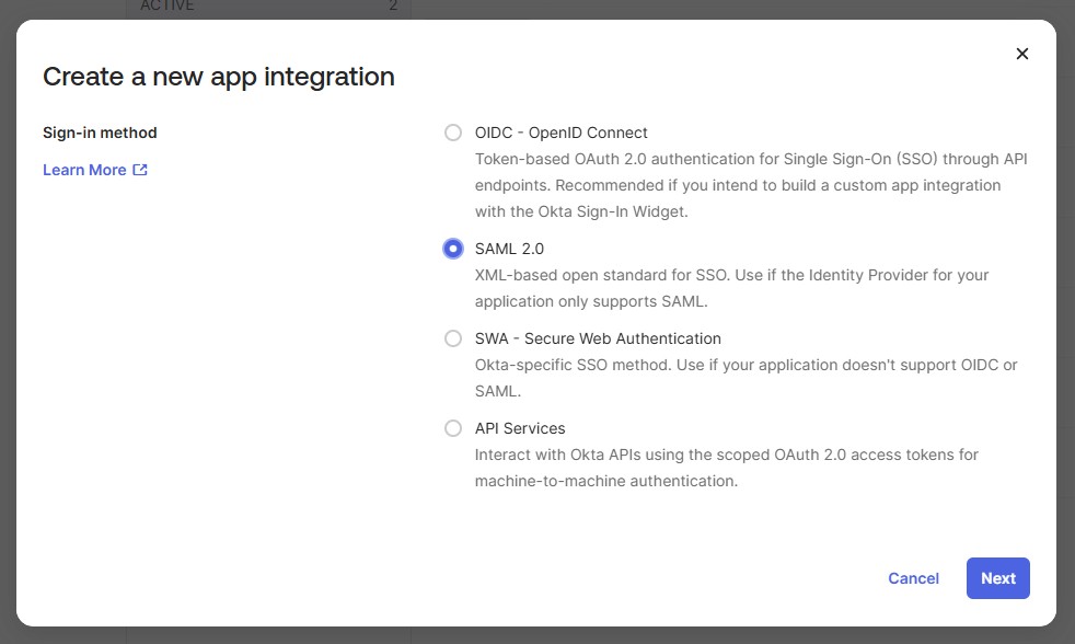 Création d’une application SAML 2.0 dans Okta
