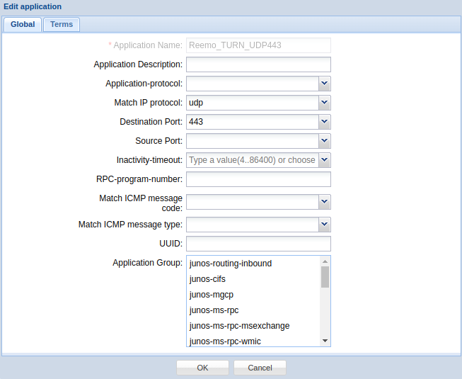 Application UDP 443 pour TURN