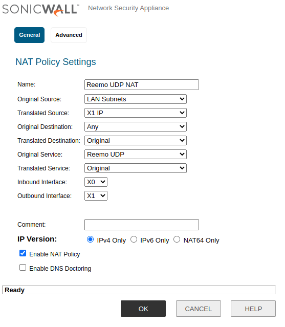 NAT Policy UDP Reemo