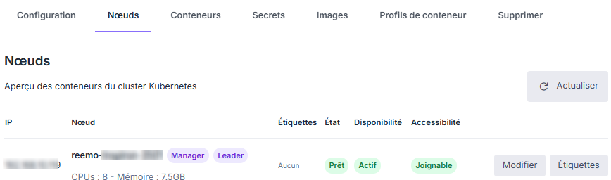 Liste des nœuds d'un cluster