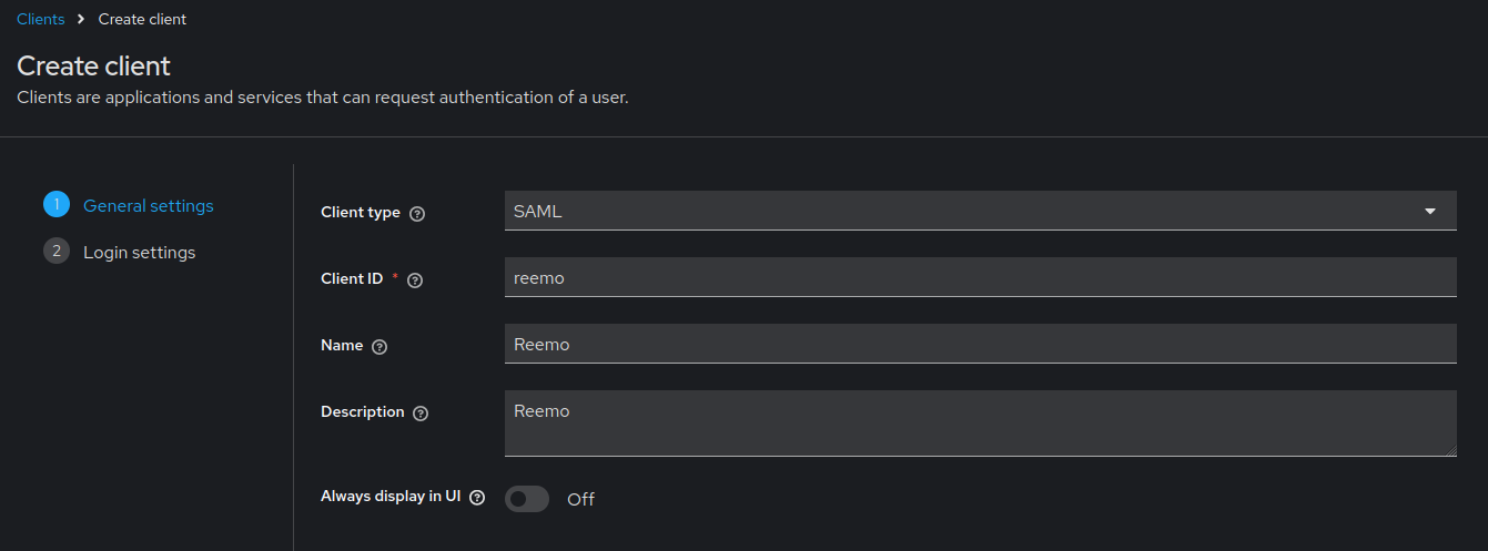 Création d'un client SAML dans Keycloak