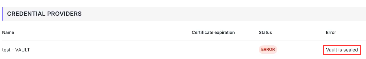 Vault in error state on the Service Status page