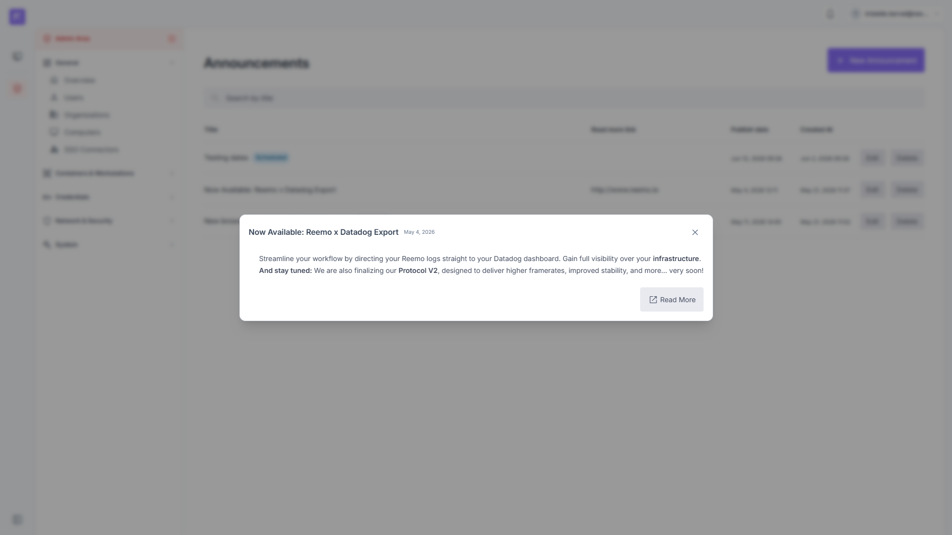 Panneau des notifications Reemo