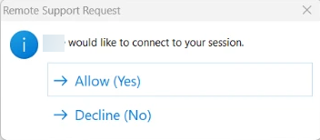 Fenêtre d'approbation Remote Support Request