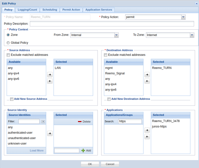 Règle Juniper vers TURN (UDP/3478)