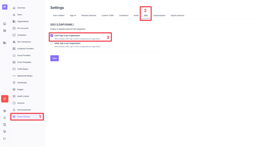 Activer LDAP Sign-in per Organization