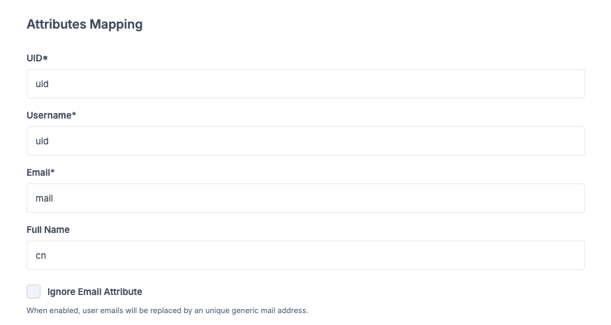 Configuration des attributs LDAP
