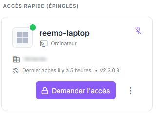 Bouton Demander l'accès sur une carte de ressource
