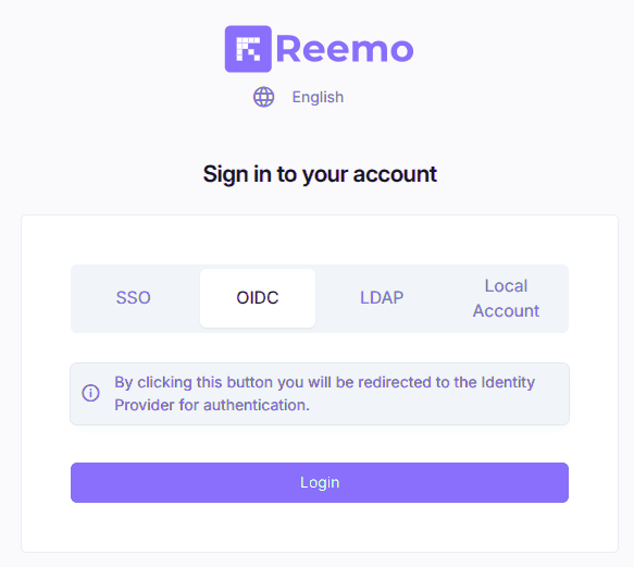OIDC tab on the login screen