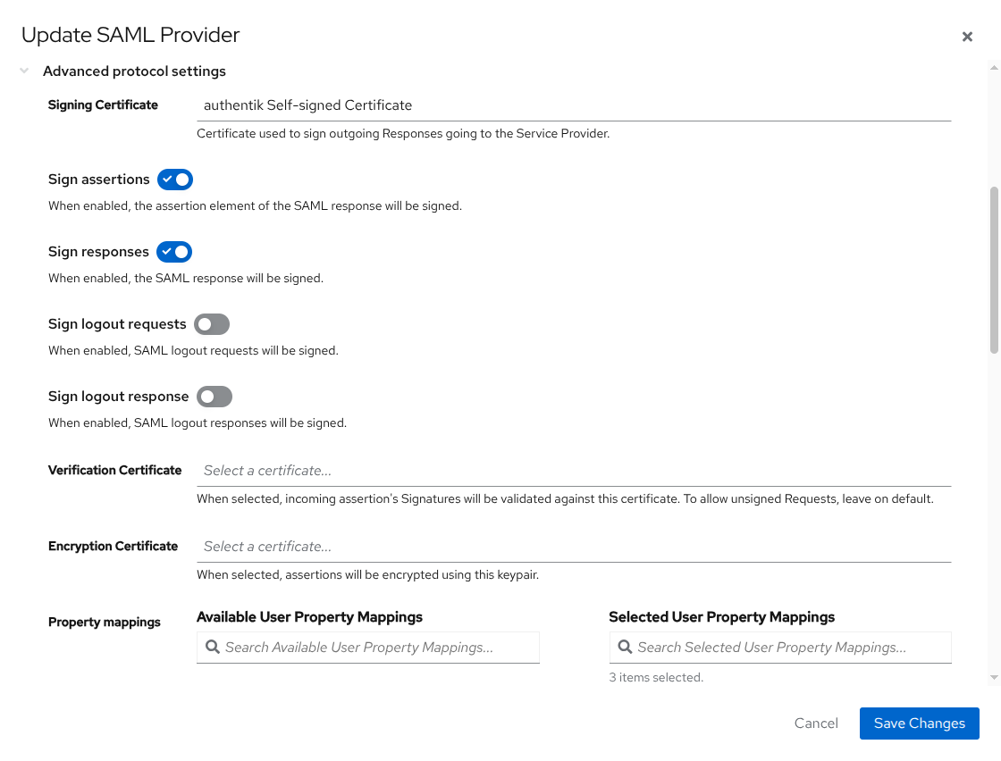 Authentik SAML provider configuration