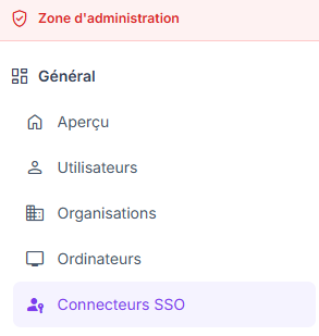 Accéder aux Connecteurs SSO dans la Zone d'administration de l'instance