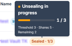 Unseal progress tooltip shown when hovering over the tag