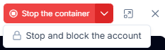 Stop the container button with its menu open