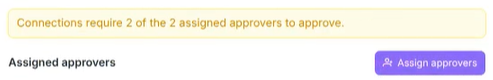 Yellow banner showing the number of approvals required, above the Assign approvers button