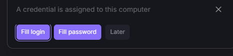 Toolbar notification with Fill login and Fill password buttons