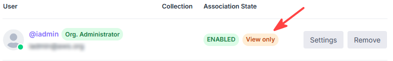 Control level badge next to the association state