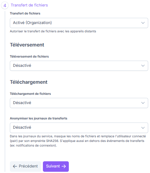 Configuration du transfert de fichiers dans un profil de conteneur