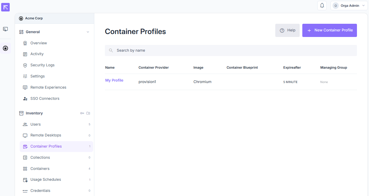 Overview of available container profiles