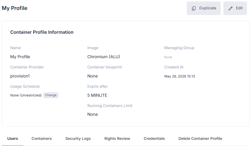Container profile record