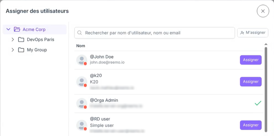 Fenêtre d’attribution d’utilisateurs à des paramètres d’expérience à distance