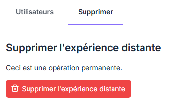 Onglet Supprimer de paramètres d’expérience à distance