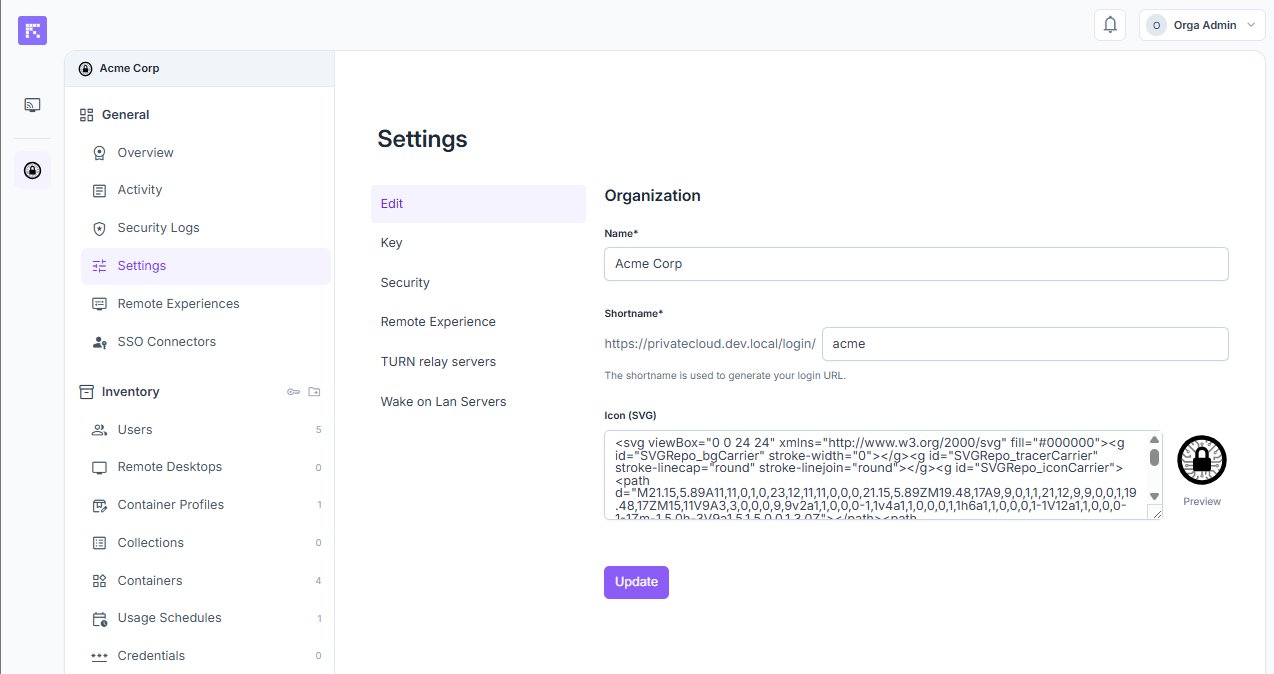 General organization settings