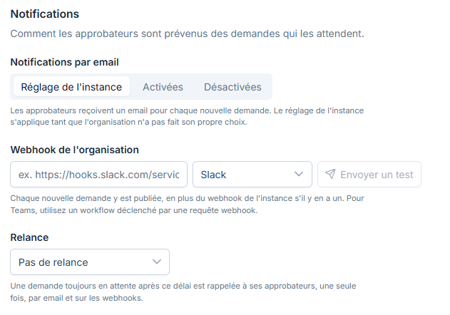 Bloc Notifications des paramètres de sécurité