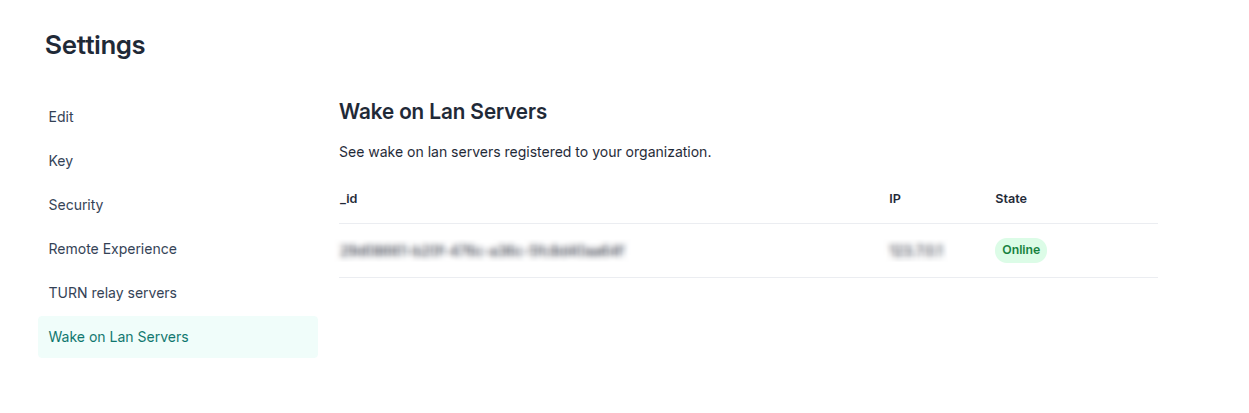 List of Wake on LAN servers for the organization