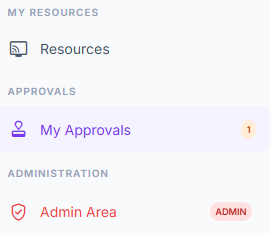 Approvals section of the sidebar, with My Approvals and its pending-count badge