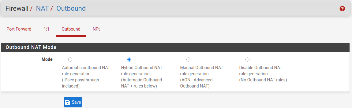 Configuration NAT pfSense